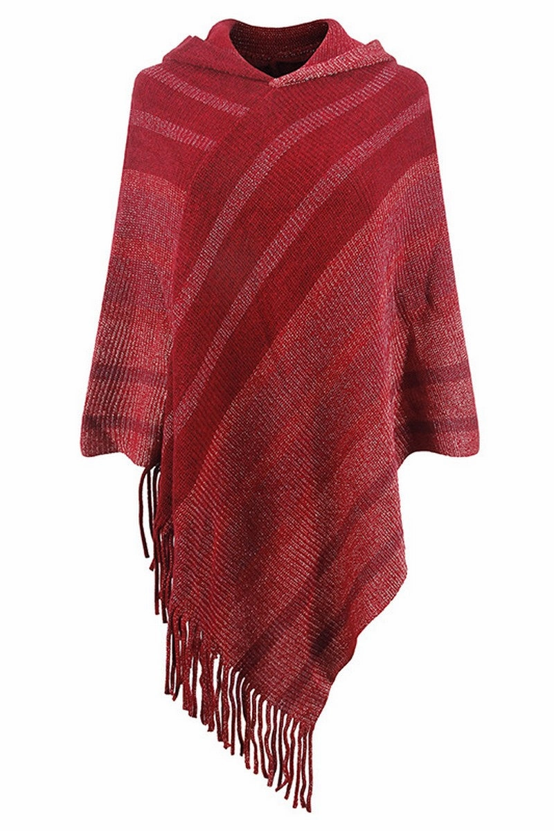 Sweat Absorbent Inner Layer WOMEN TASSEL HOODED KNIT PONCHO SHAWL WRAP