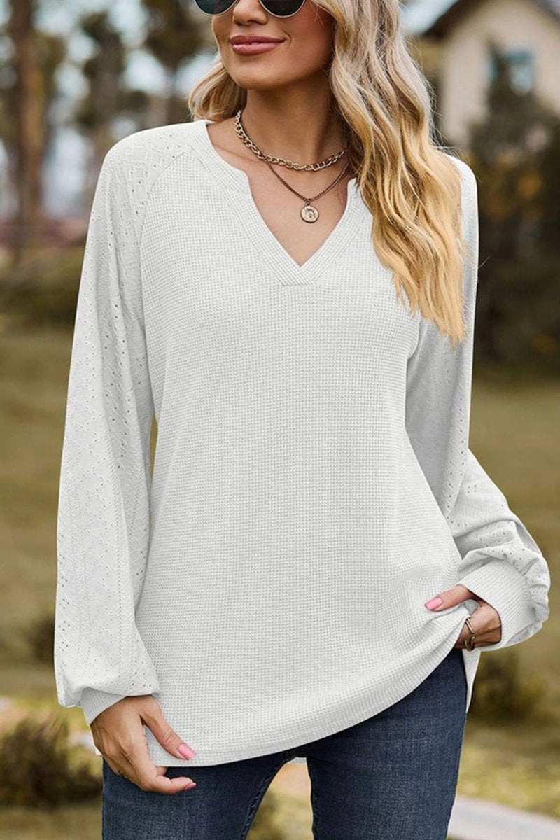 WOMEN V NECK LONG SLEEVE LOOSE FIT CASUAL TOP Eco friendly materials