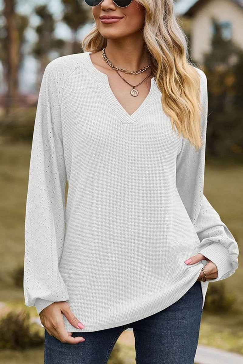 WOMEN V NECK LONG SLEEVE LOOSE FIT CASUAL TOP OdorResistant Fabric