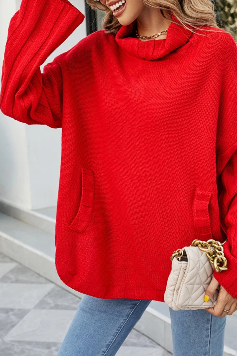 WOMENS LOOSE OVERSIZE HIGH NECK SWEATER Raw Edge Finish