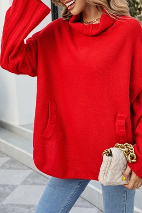 WOMENS LOOSE OVERSIZE HIGH NECK SWEATER Raw Edge Finish