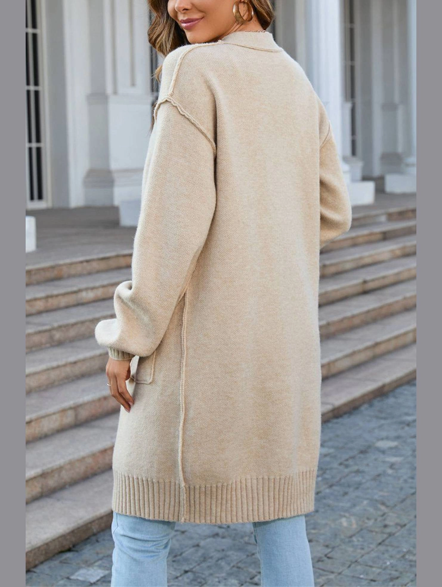 Womens Ribbed Open Front Cardigan with Pockets | Casual Knitwear Flexible Ribbing Anti Pill Surface