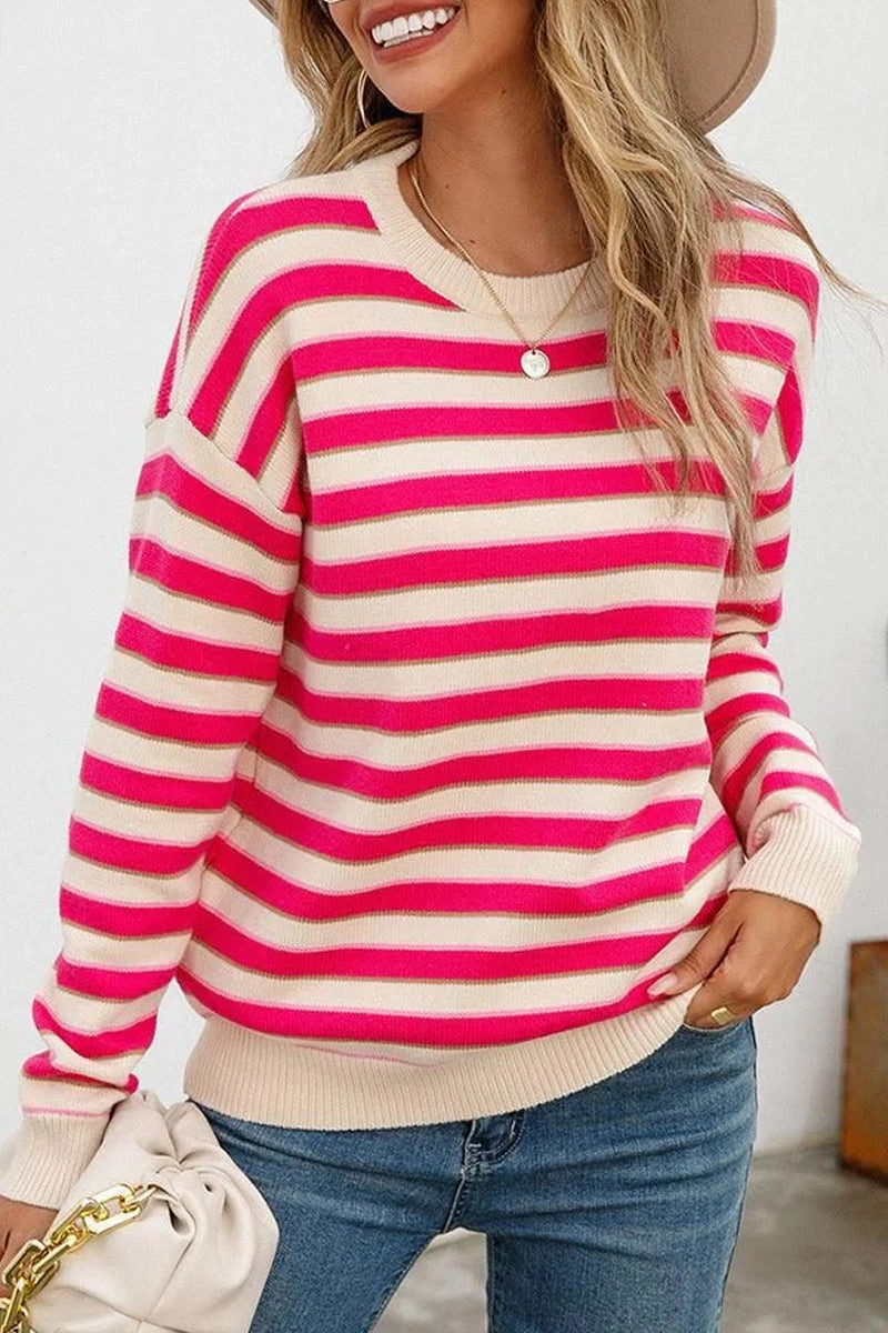 WOMENS STRIPE CASUAL SWEATER TOP DoubleStitched Construction