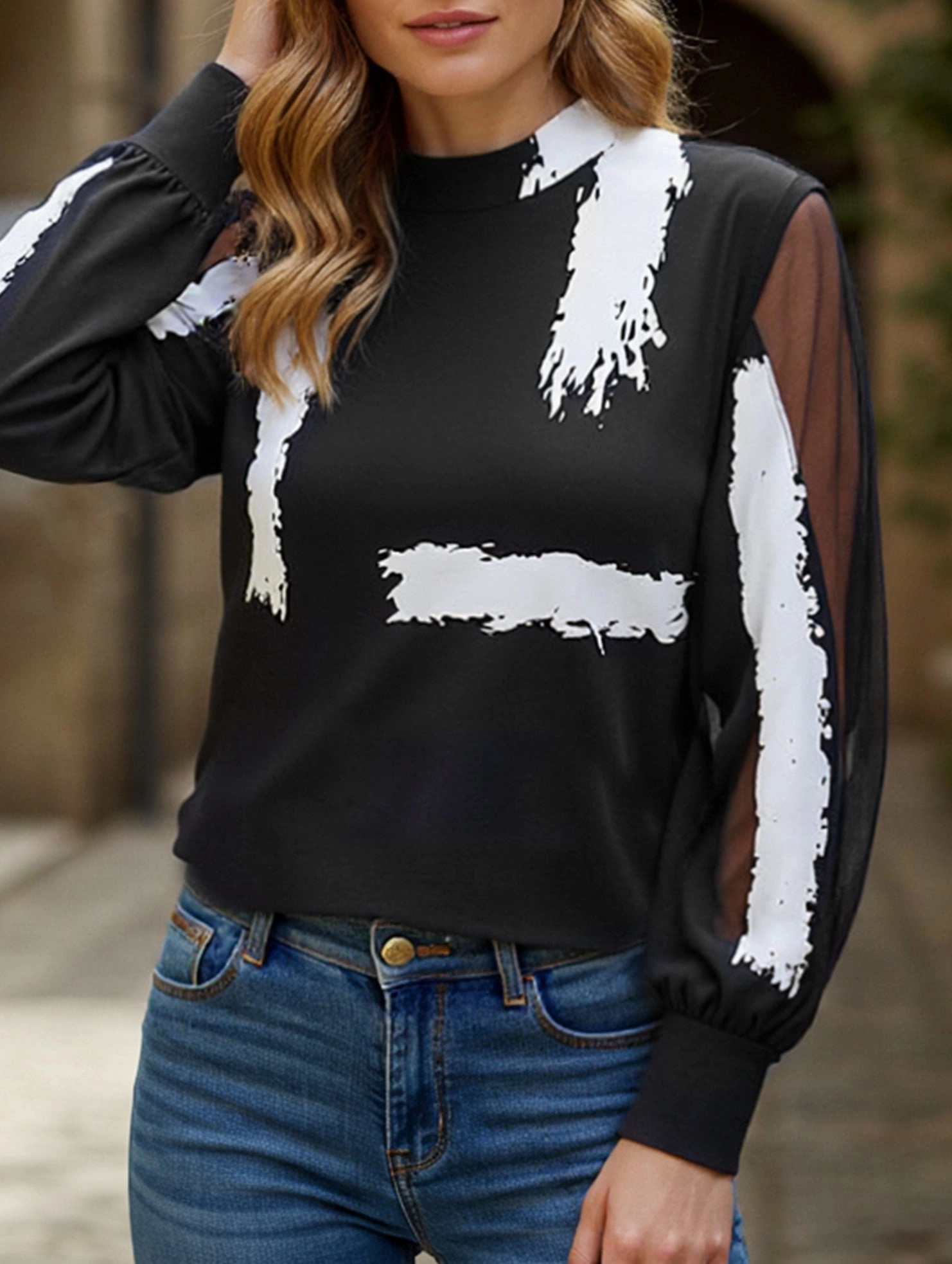 Stand-collar work shirt top ReflectiveTrims