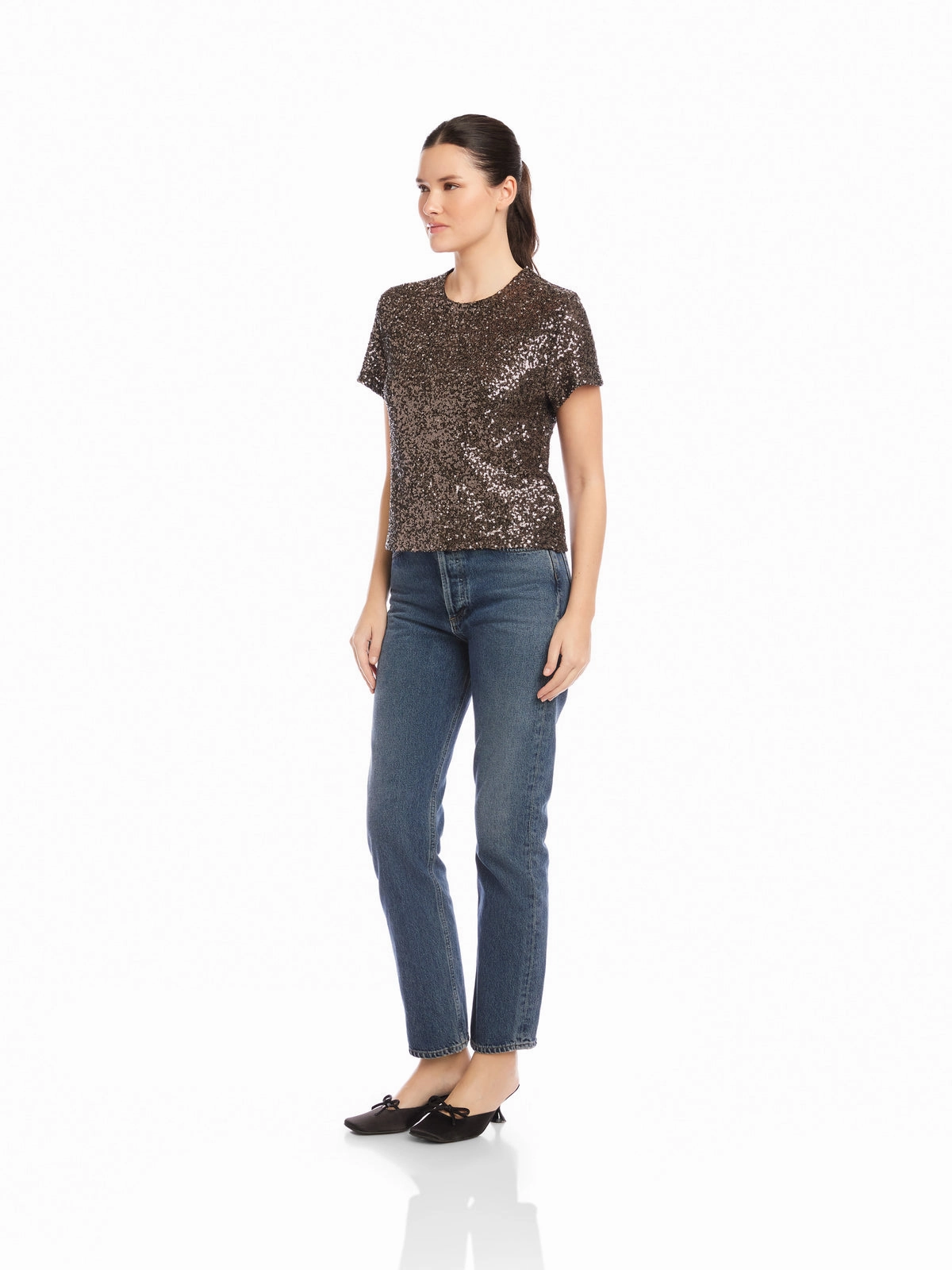 Lightweight Design PreWashed Stacey Sequin Top in Brown