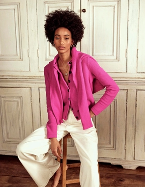 Callie Crochet Trim Cardigan-Tickled Pink Soft Touch