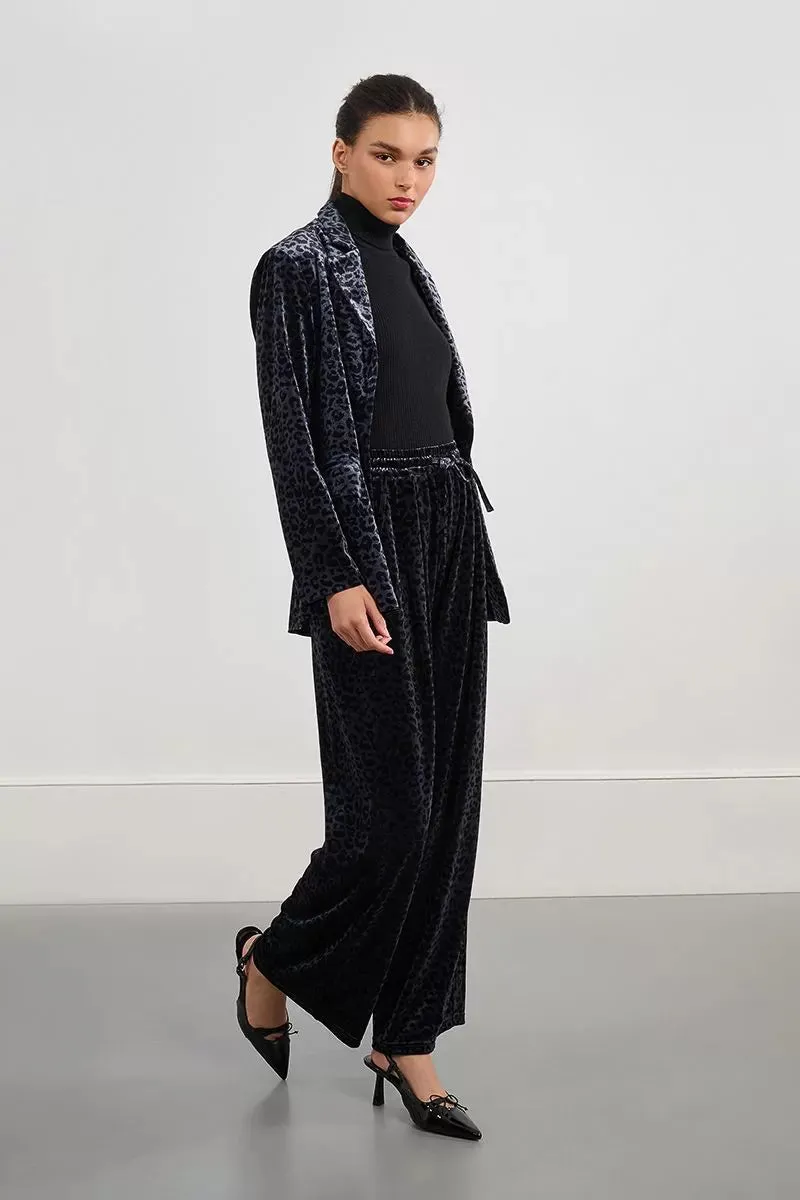 Velvet Leopard Blazer in Dark Grey Soft Material
