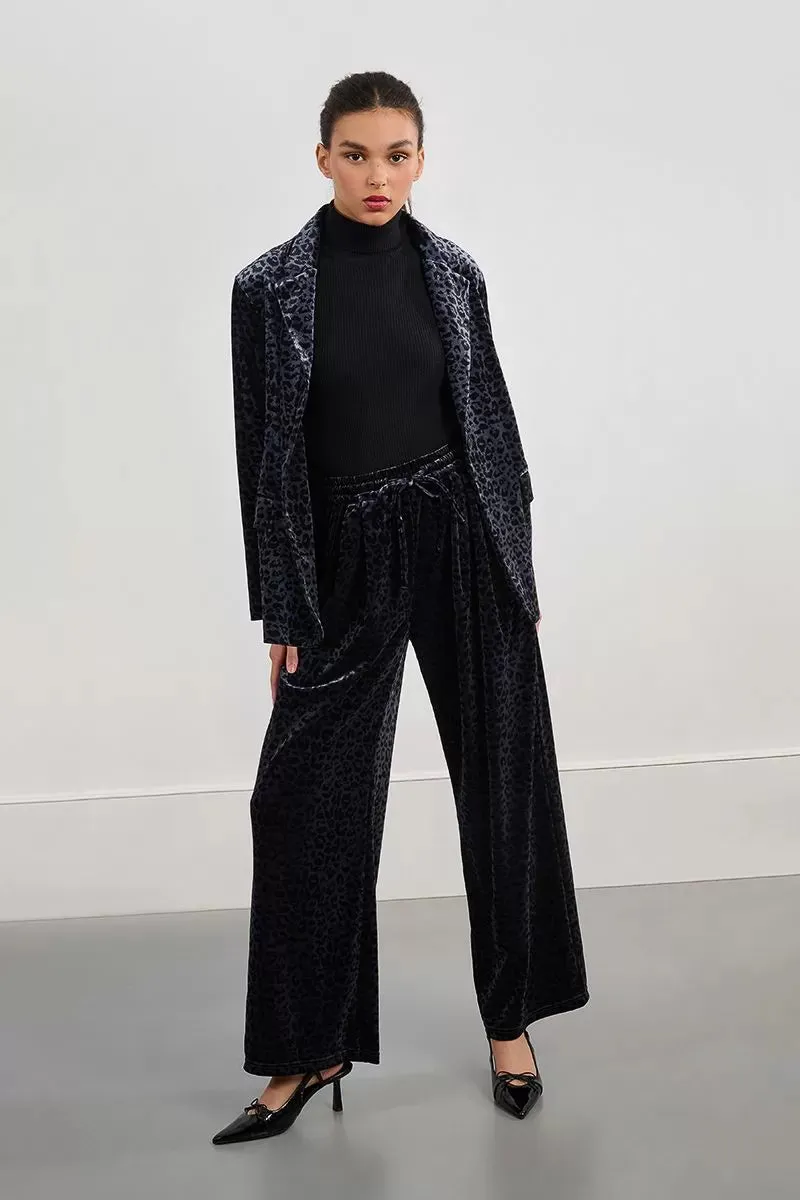 Velvet Leopard Blazer in Dark Grey Reflective Accent Stripes ZipperedPockets