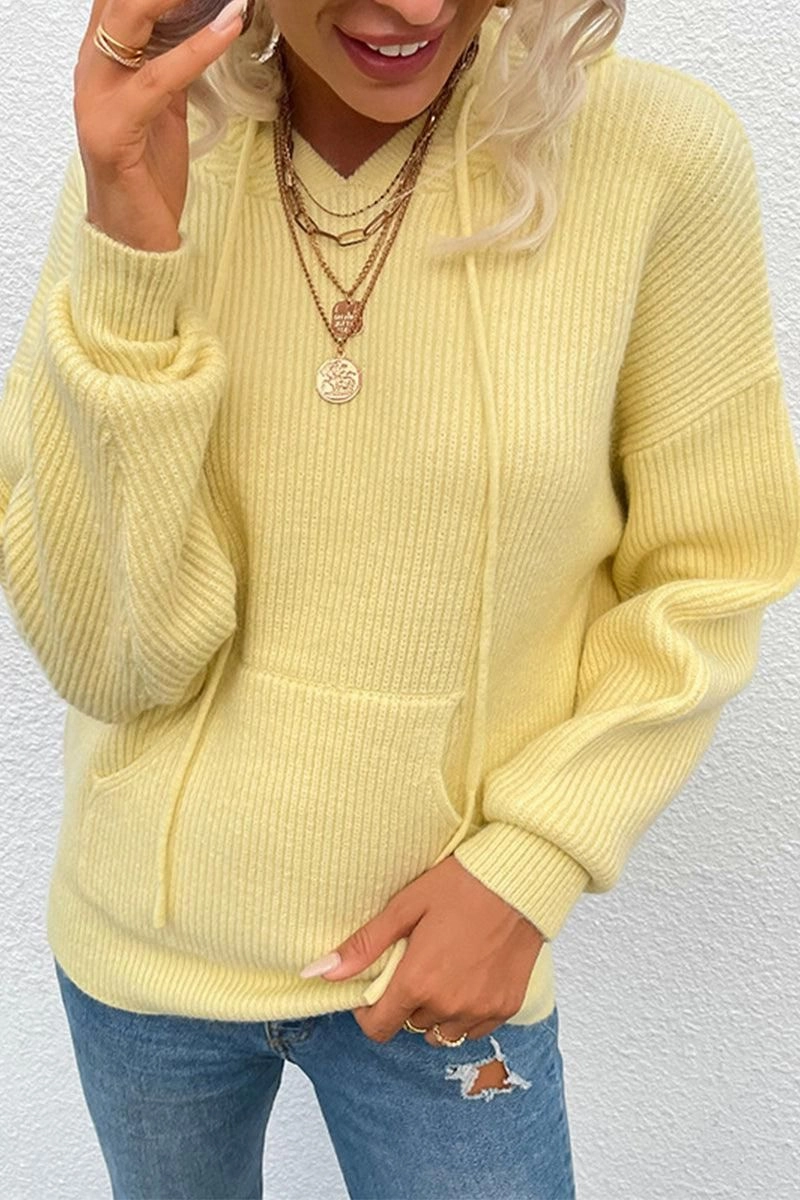 CABLE KNIT HOODED KNIT SWEATER TOP StretchTechnology