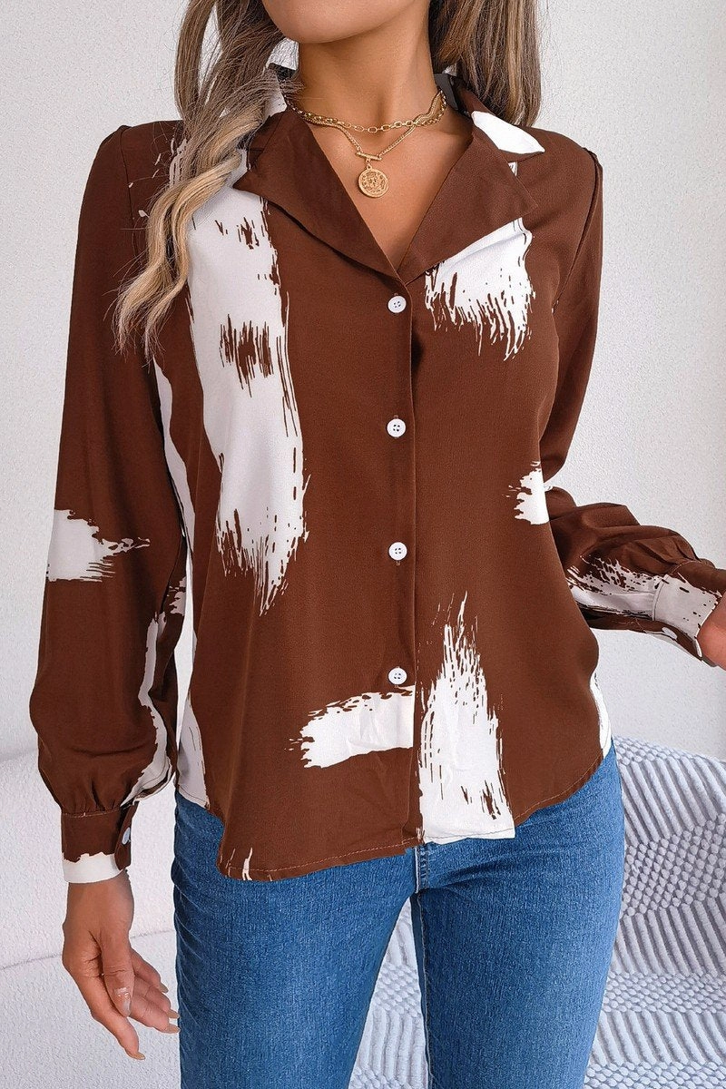 VNeck Style Comfortable Wear WOMEN DANDY PATTERNED BUTTON DOWN OFFICE BLOUSE