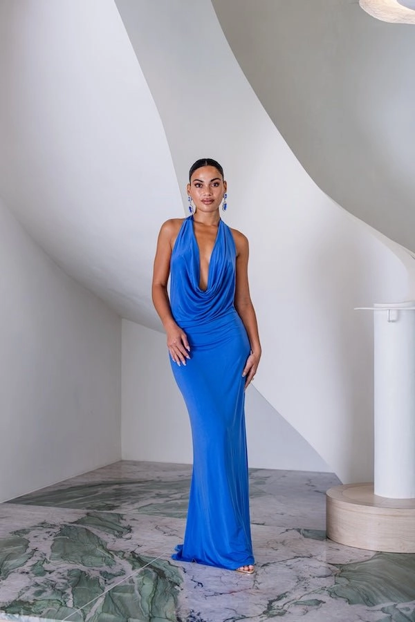Saint Plunge Maxi Dress Sapphire Flattering Layer Smooth Outline