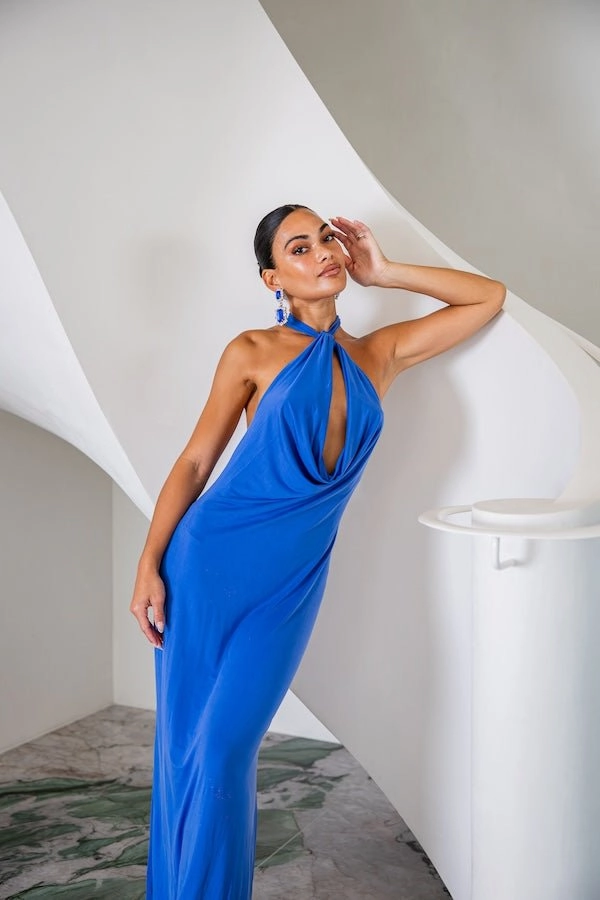 Stylish dinner attire Saint Plunge Maxi Dress Sapphire