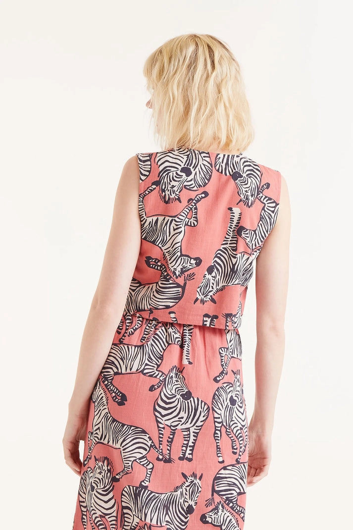 Reflective accents Office Attire Zebra Print Top in Washed Red