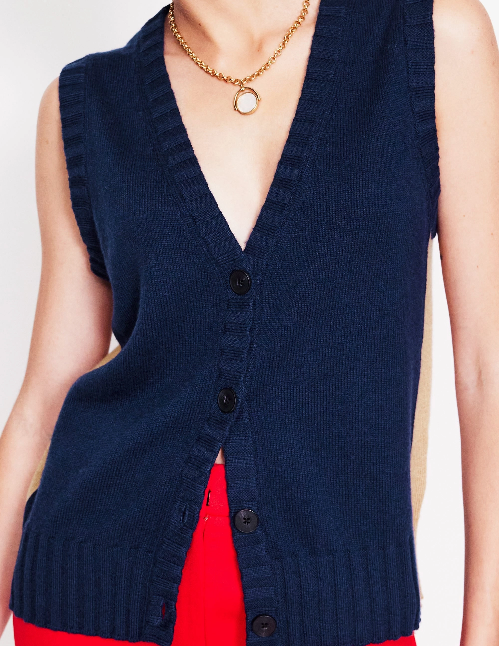 Zia Knitted Waistcoat-Navy Dimensional Stability Weekend Comfort