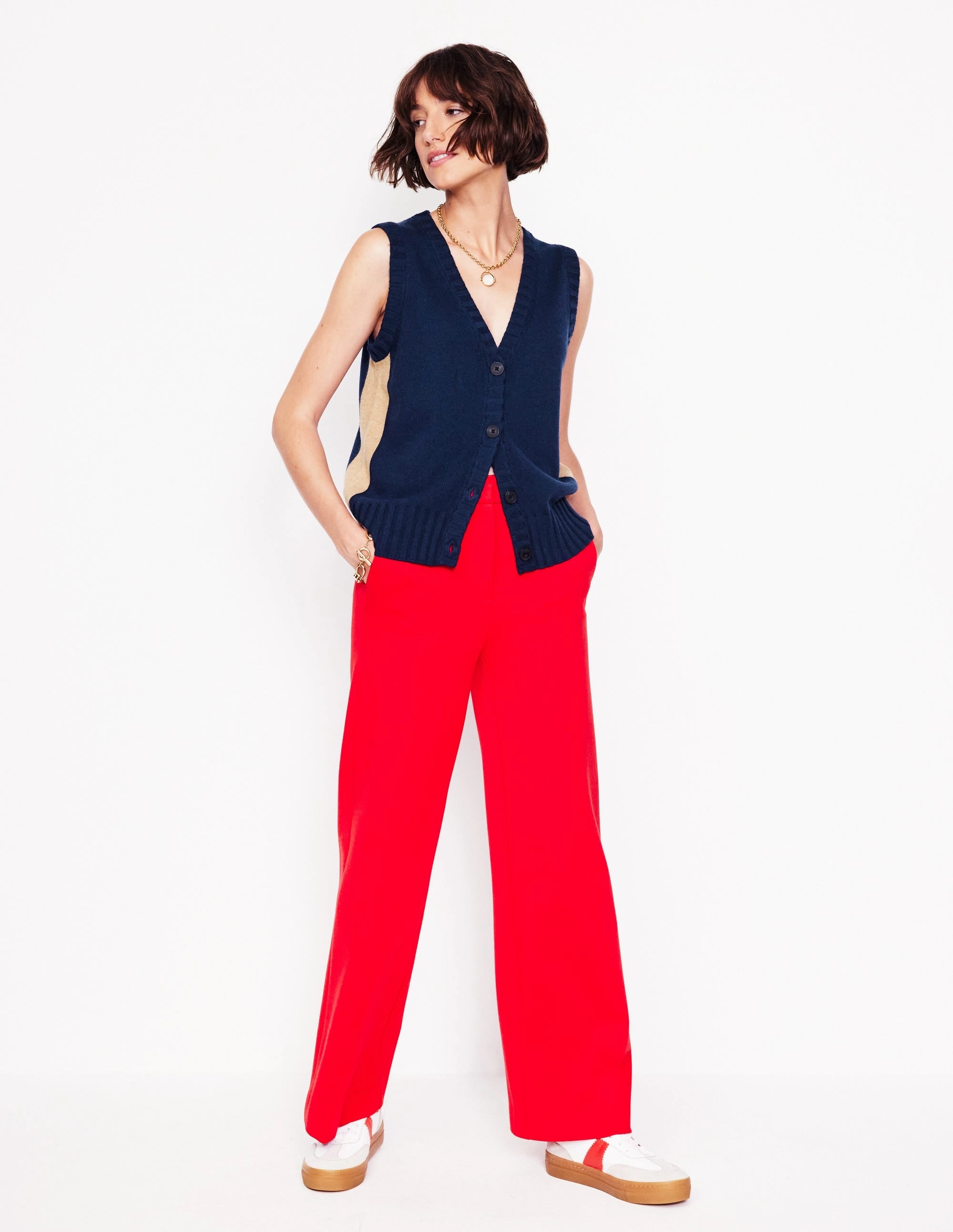 Zia Knitted Waistcoat-Navy Essential Outfit